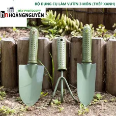[Giá hủy diệt] ☘️Bộ dụng cụ làm vườn mini 3 món thép xanh 2 móng xẻng và xới đất KHO-7.3