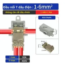 ????Đầu nối dây chữ T 1 Vào Ra 2 - Đầu nối dây cáp điện chữ T tiện dụng, không cần cắt dây, 1.1